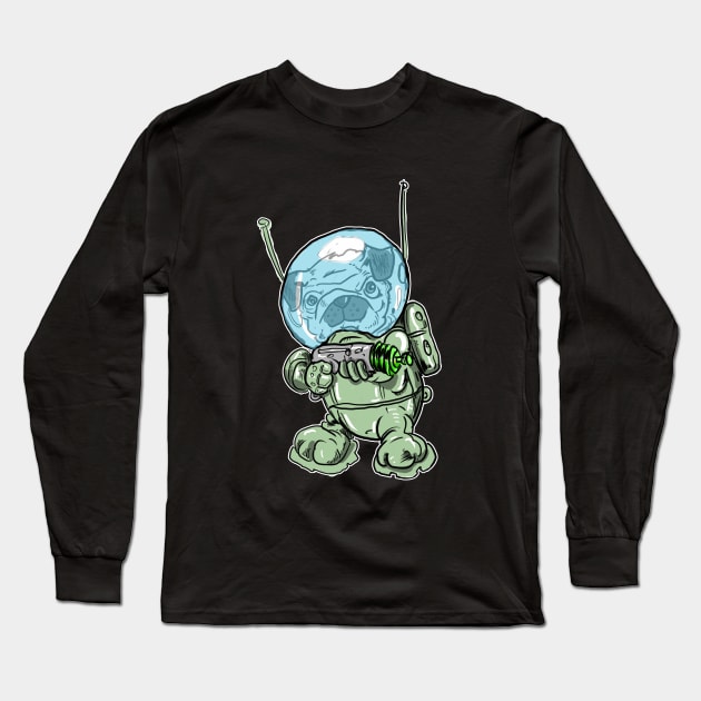 Space Pug with a RayGun Long Sleeve T-Shirt by silentrob668